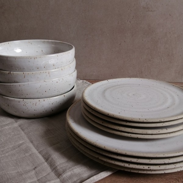 Keramik Geschirr-Set handgemacht - weiß - für 4 Personen
