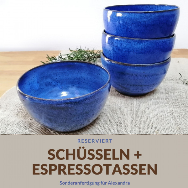 Sonderanfertigung: Schüsseln und Espressotassen für Alexandra