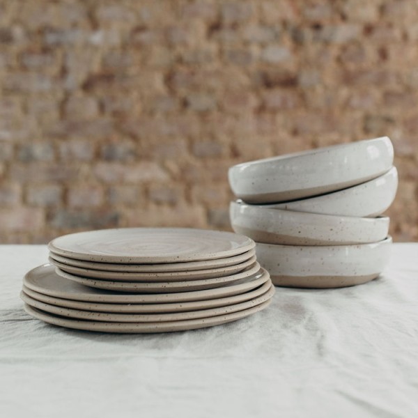 Keramik Geschirr-Set handgemacht - weiß - für 4 Personen