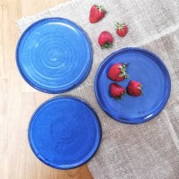 Frühstücksteller blau getöpfert Teller für Kuchen Geschirr Frühstücksteller